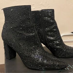 Betsey Johnson lightly worn Elegant Black Rhinestone Ankle Boots